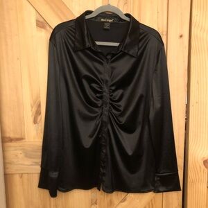 Like an Angel Black Satin Button-Down Shirt